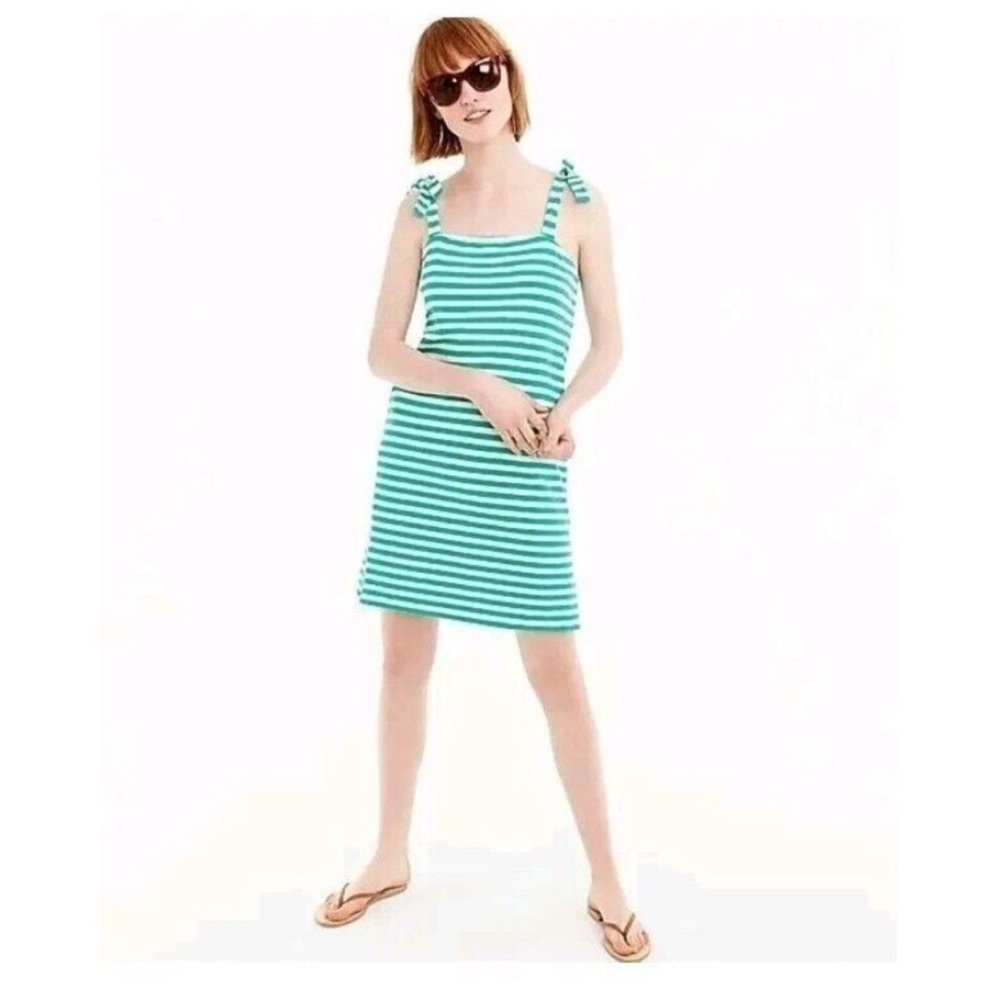 J Crew Green & White Striped Tie Shoulder Dress Size XL